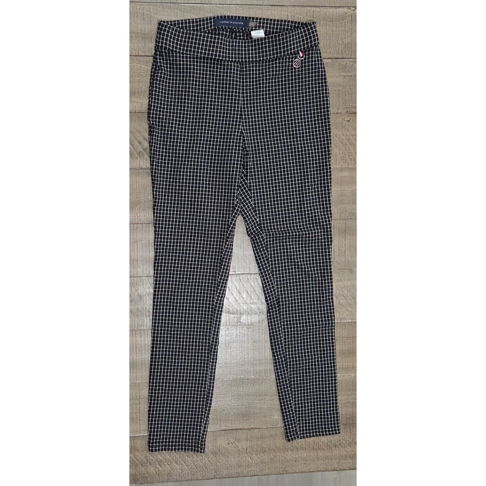 Womens Tommy Hilfiger Black & White Checkered Pull-On Stretch Ankle Pants Size 6